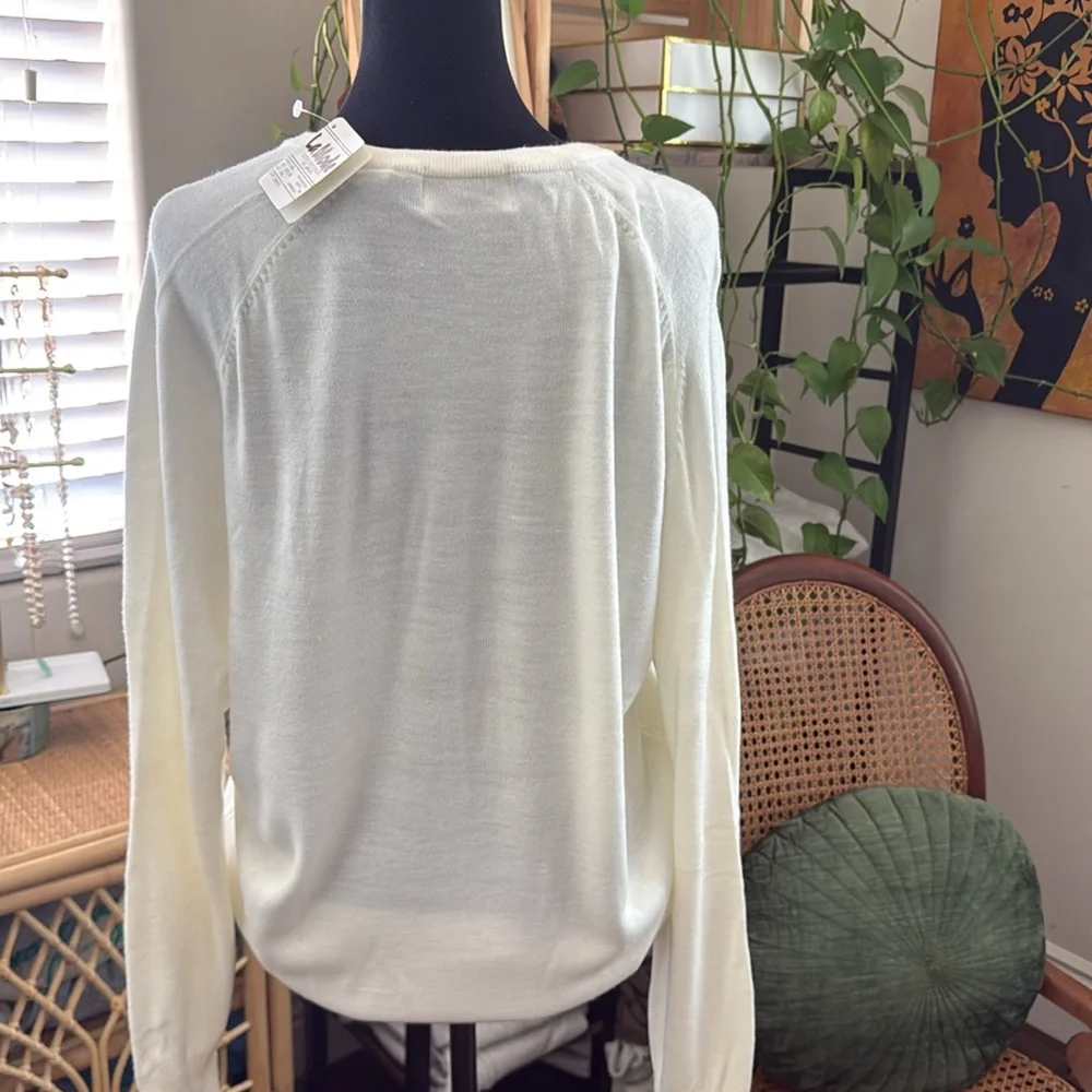 Vintage 80s La Mode American Golf Cream V-neck Cashmerlon Acrylic Sweater